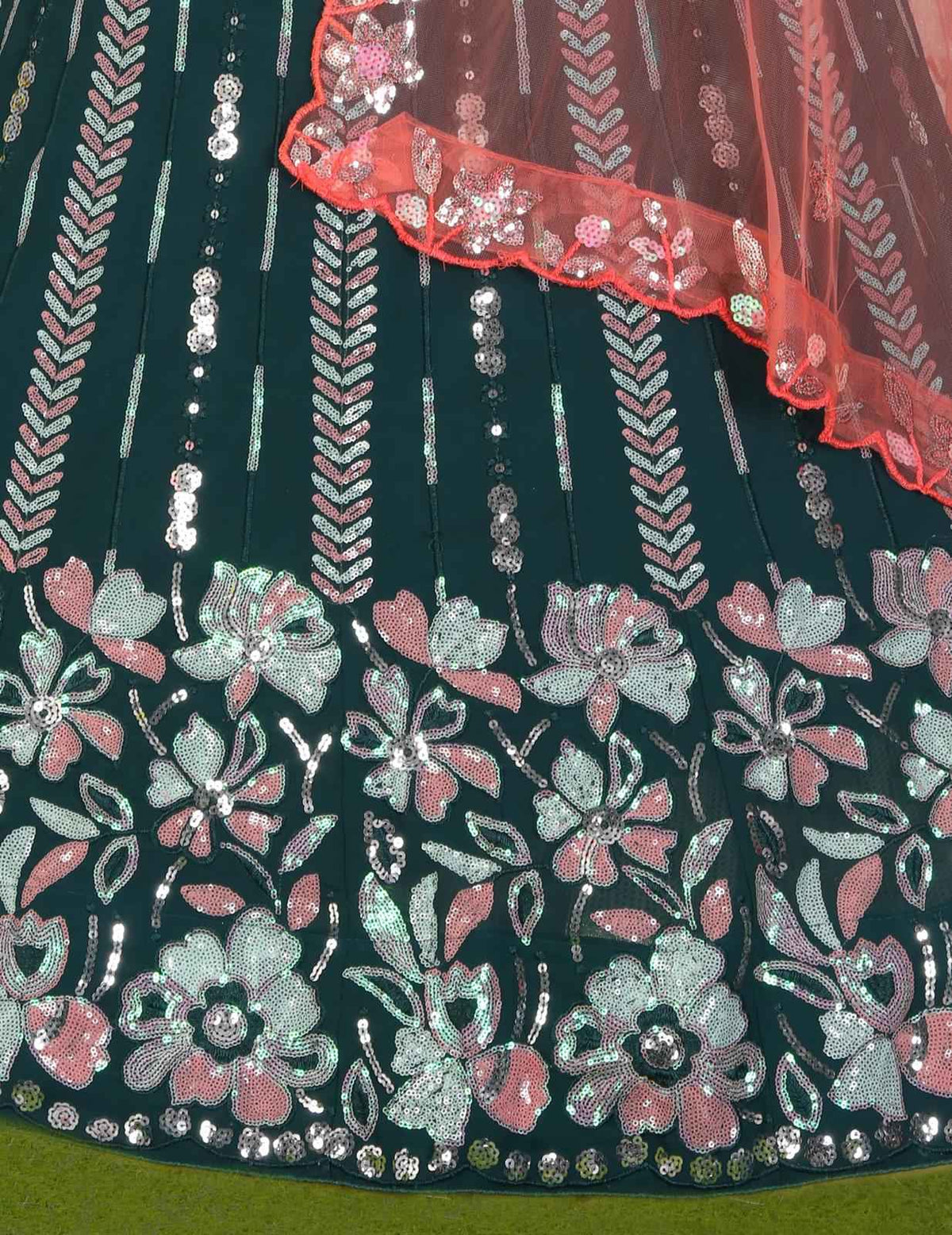 Embroidered Dark Green Silk Flared Style Lehenga in Germany