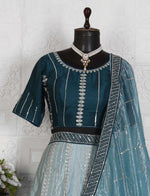 Blue Sequins Embroidered Satin Lehenga Choli in Munich Namma Markt