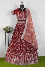 MAROON COLOR PURE VISCOSE JACQUARD LEHENGA CHOLI in Germany