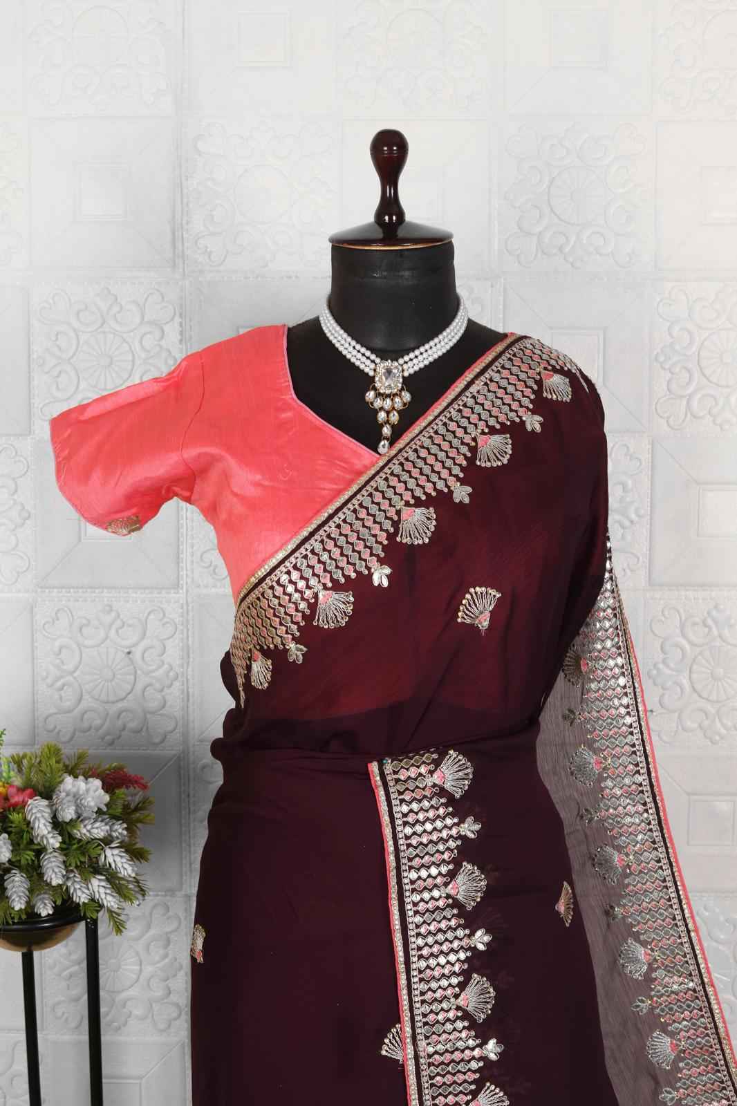 Beautiful organza saree with stitched blouse in Munich