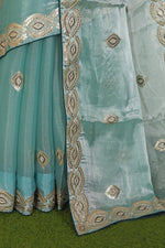 Light Blue Embroidery Work Saree for women in Germany