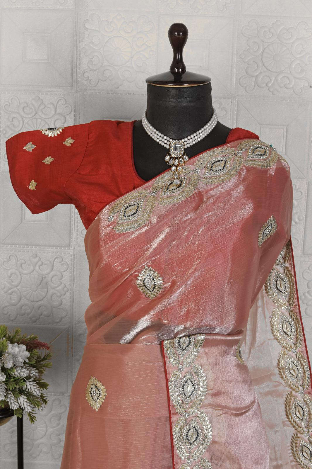 Peach Embroidery Work Saree for women in Germany