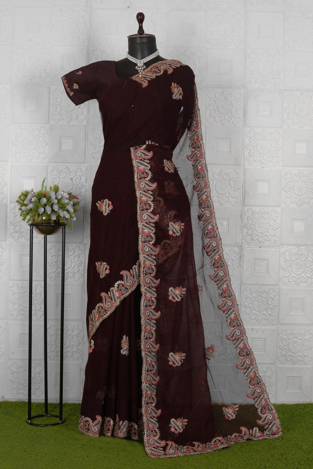 Embroidered Organza Saree in Germany