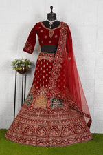 Red Multi-Work Velvet Bridal Lehenga Choli in Germany