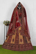 Maroon Multi-Work Velvet Bridal Lehenga Choli in Germany
