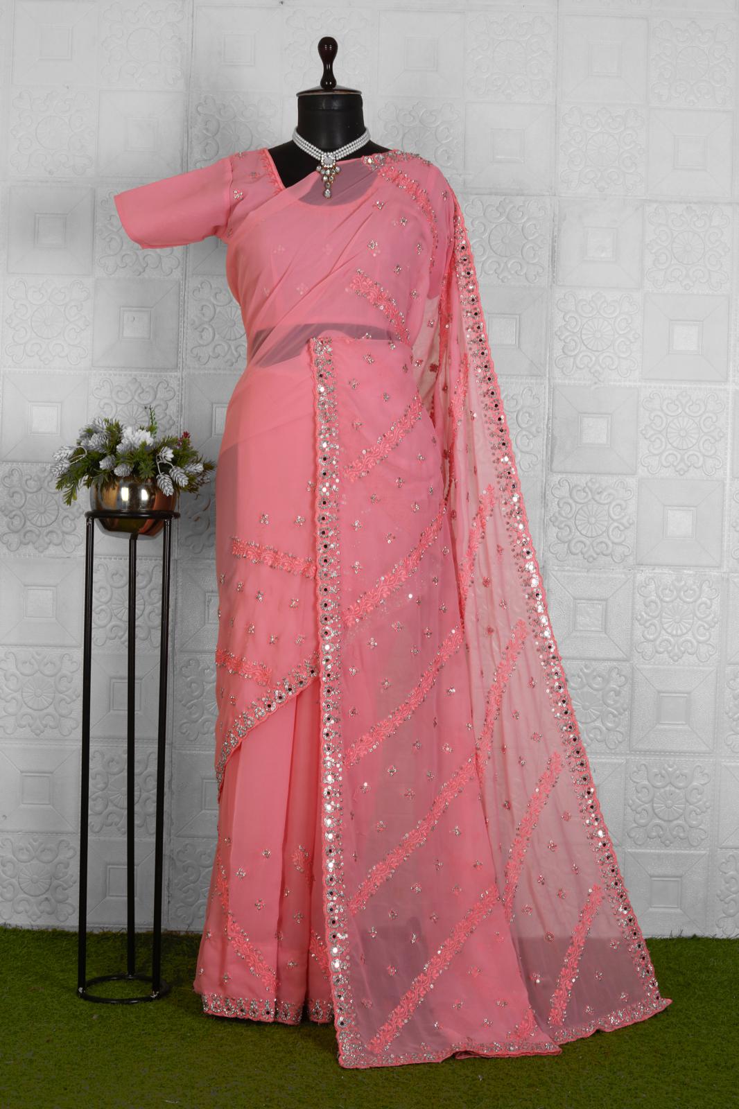 GEORGETTE SAREE WITH MIRROR WORK WITH STITCHED BLOUSE IN BERLIN