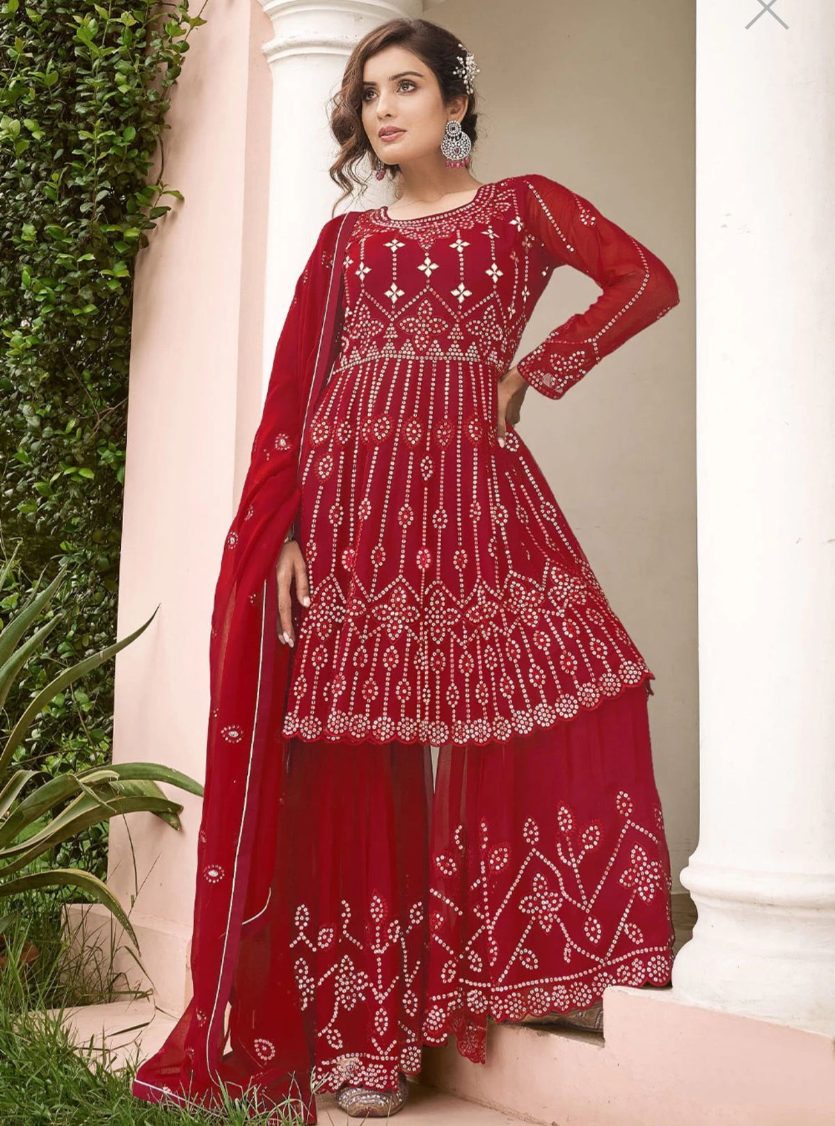 Sequins Embroidered Georgette Sharara Suit in Germany