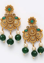 Gold-Plated Green & White Stone-Studded & Pearl-Beaded Jewellery Set Germany