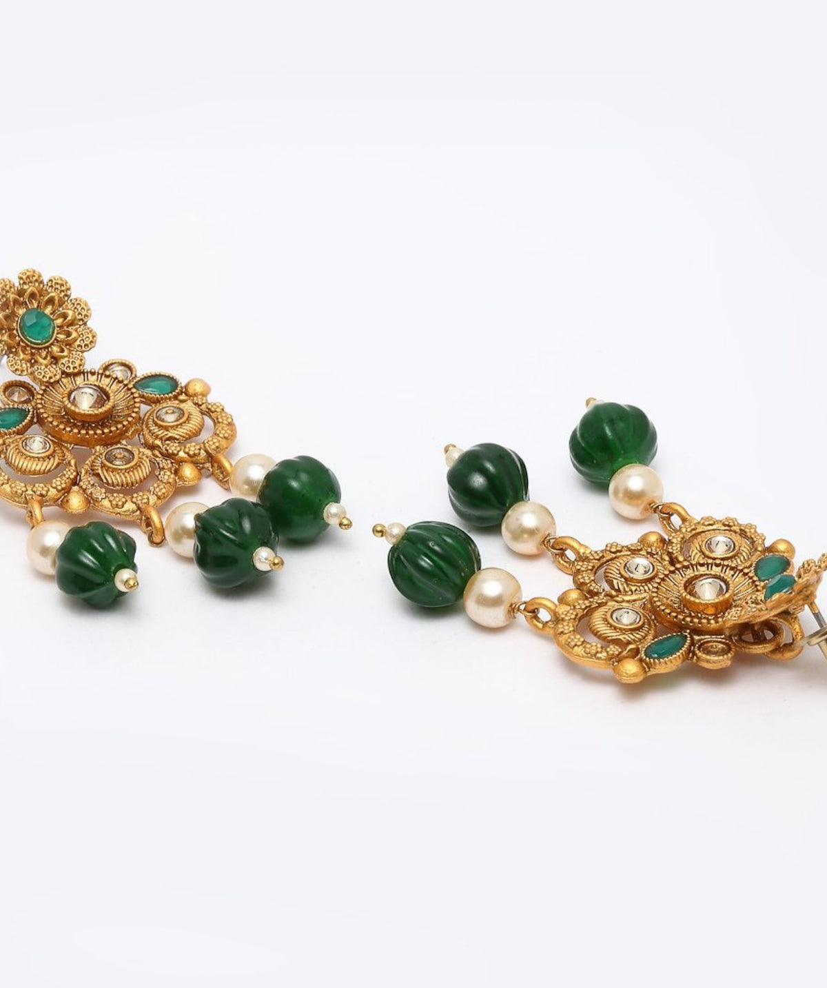 Gold-Plated Green & White Stone-Studded & Pearl-Beaded Jewellery Set Germany
