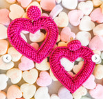 Hot Pink Beaded Heart Earrings in Germany