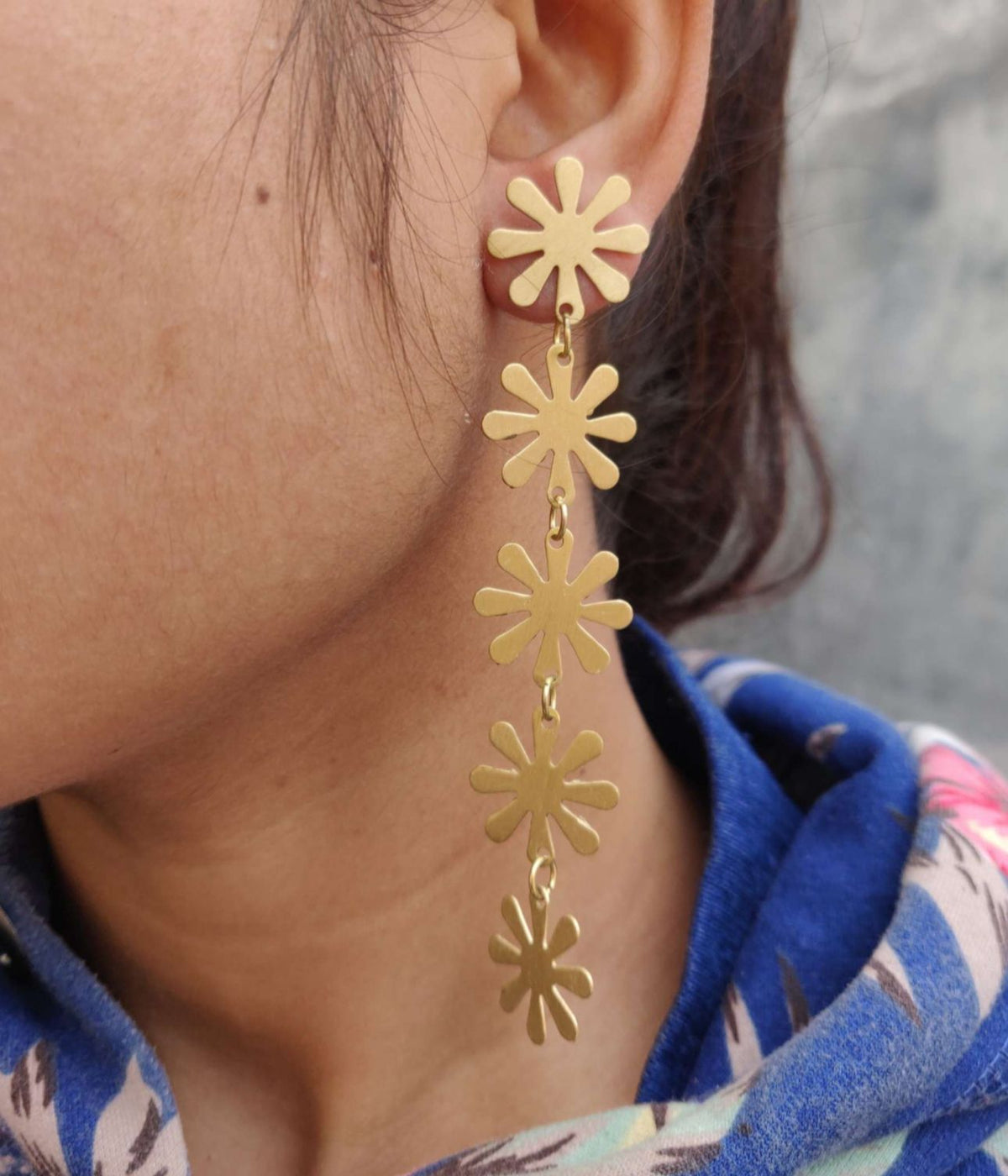 Contemporary Brass Handmade Resin Stone Earring in Munich