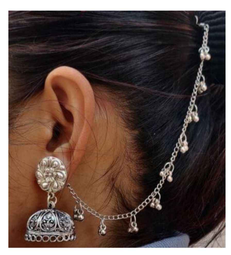 German Silver Single Line Ghunghru Earchain Stud Jhumki in Germany