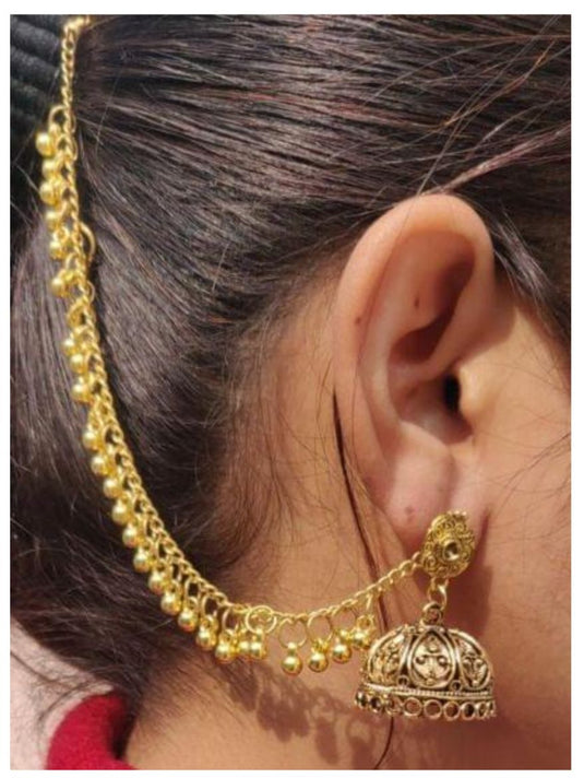 German Silver Single Line Ghunghru Earchain Stud Jhumki in Germany