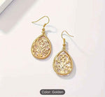 Hollow Golden Flower Pattern Teardrop Dangle Earrings in Germany