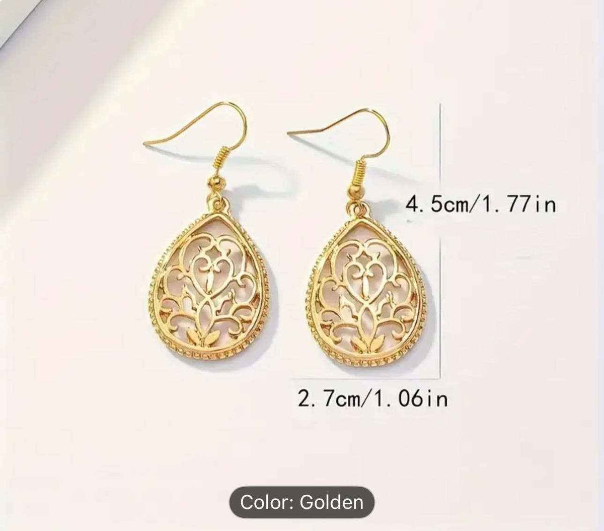 Hollow Golden Flower Pattern Teardrop Dangle Earrings in Germany