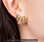 Gold Plated Trendy Small Needle Bow Knot Shape Korean Earrings Alloy Earring Set in Germany