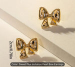Gold Plated Trendy Small Needle Bow Knot Shape Korean Earrings Alloy Earring Set in Germany