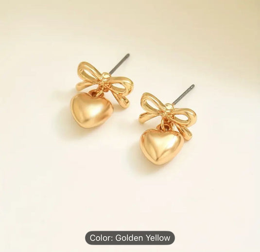 Gold Plated Anti-Tarnish Cute Bow with heart dangler Stainless Steel Earrings in Berlin