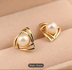 Hollow Triangle Gold Faux Pearl Decor Elegant Stud Earrings for Women in Germany