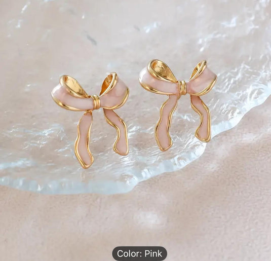 Fashion Enamel Pink bow Earrings in Munich