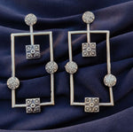 Unique Handmade Brass Black Plated Rectangle Shape Round Stud Dangler Earring in Germany