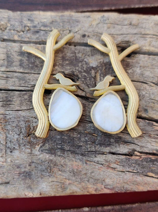 Contemporary Brass Handmade Mother of Pearl Bird Earring in Berlin