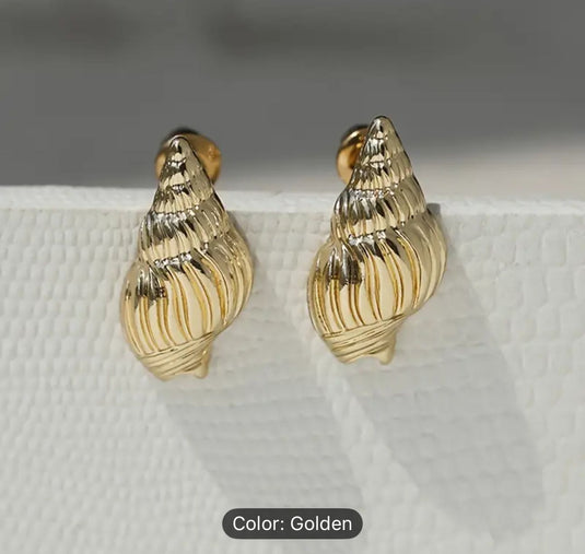 Seashell Earrings Gold Tone Rhinestone Pierced Signed in Berlin