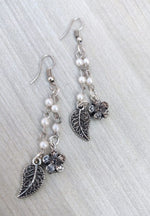 Two Layer Pearl Chain with Flower and Leaf Dangler Earrings in Germany