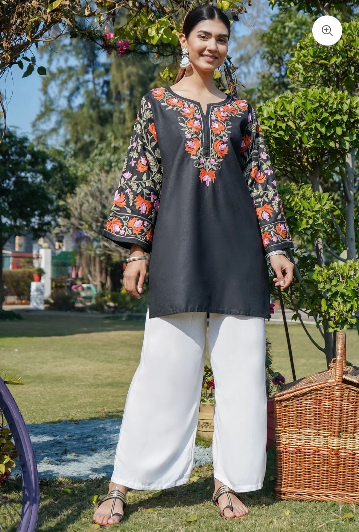 Floral Embroidered Kashmiri Aari Work Pure Cotton Short Kurti in Berlin