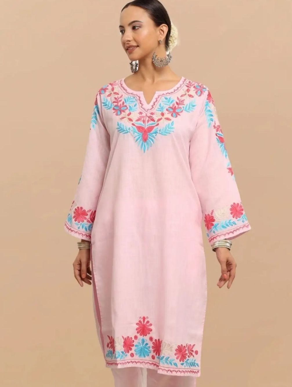 Floral Embroidered Thread Work Falak Kashmiri Straight Kurta in Berlin