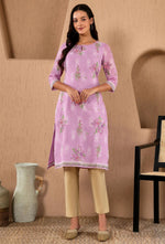 Lavender Floral Printed Metallic Sequined Organza Festive Straight Kurta in Berlin