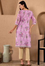 Lavender Floral Printed Metallic Sequined Organza Festive Straight Kurta in Berlin