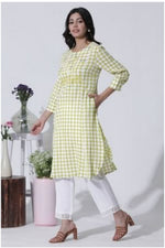 White & Green Checker Cotton Kurta in Germany