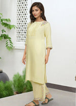 Yellow Embroidered Rayon Straight Kurta in Munich