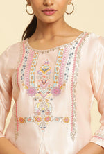 Peach Embroidered Flared Kurta in Munich