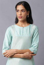 Teal Blue Jacquard kurta With Embroidered Yoke in Munich