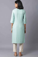 Teal Blue Jacquard kurta With Embroidered Yoke in Munich