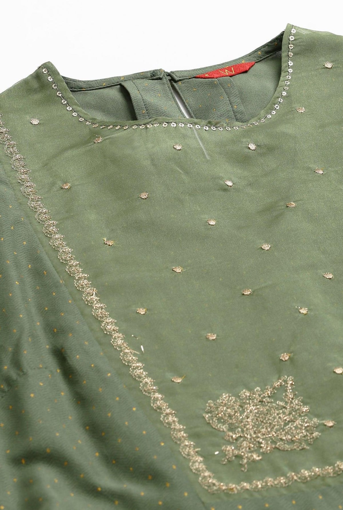 Olive Green A-Line Embroidered kurta With Sequins in Munich
