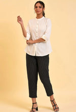 Ecru Cotton Flax Button Down Western Top in Berlin