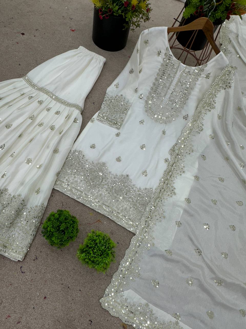 Heavy Embroidery Sequence Work Top-Plazo And Dupatta Set in Germany