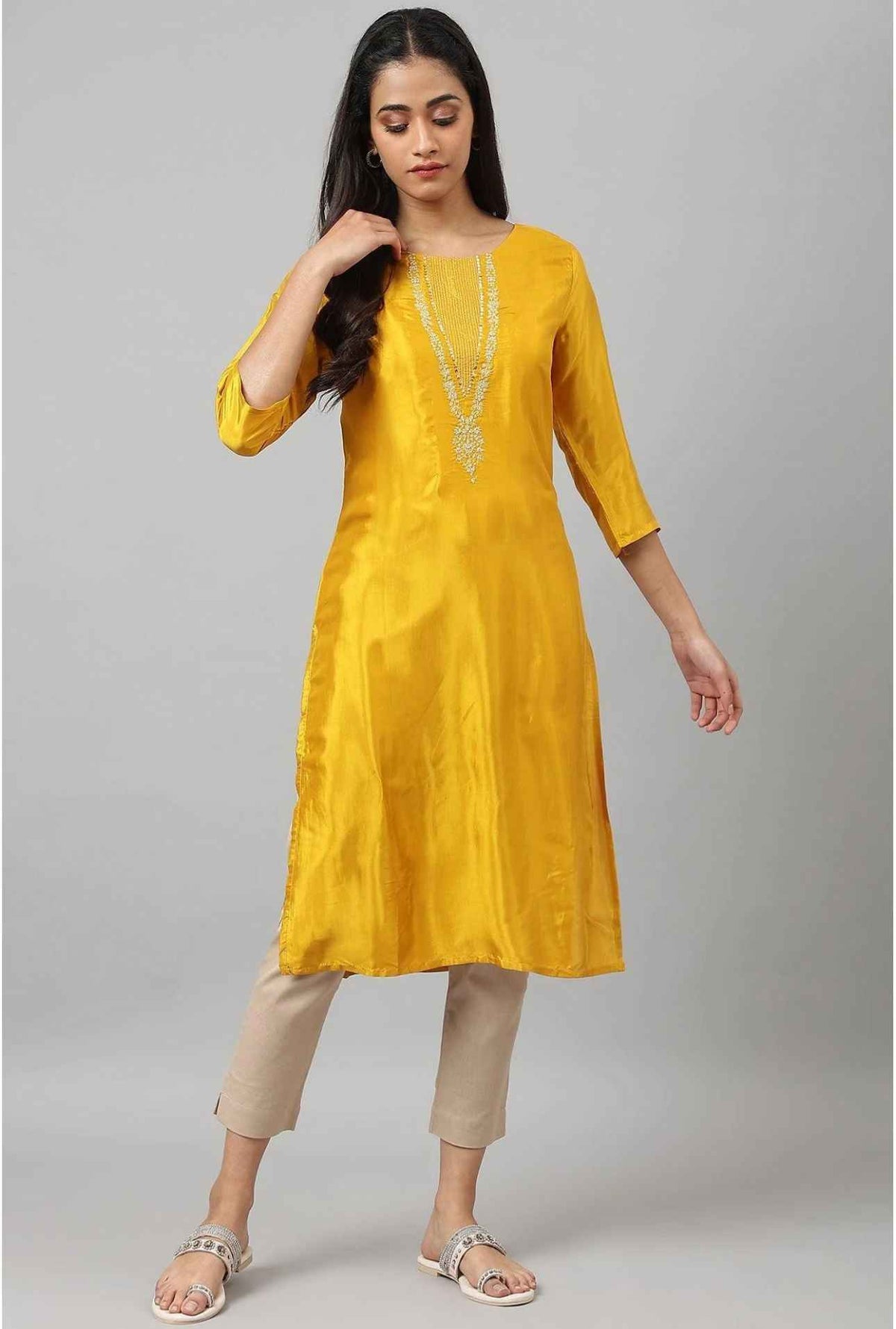 Yellow Embellished Straight Kurta in Germany
