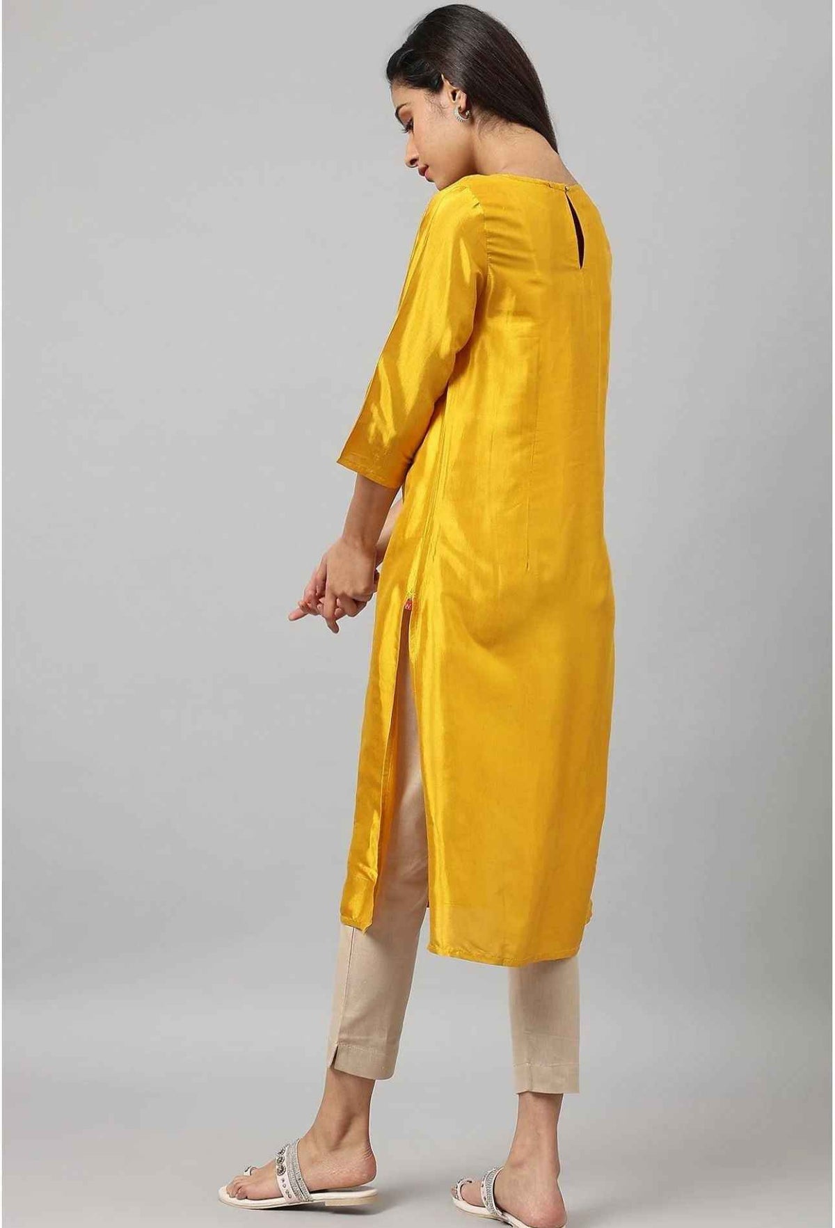 Yellow Embellished Straight Kurta in Germany