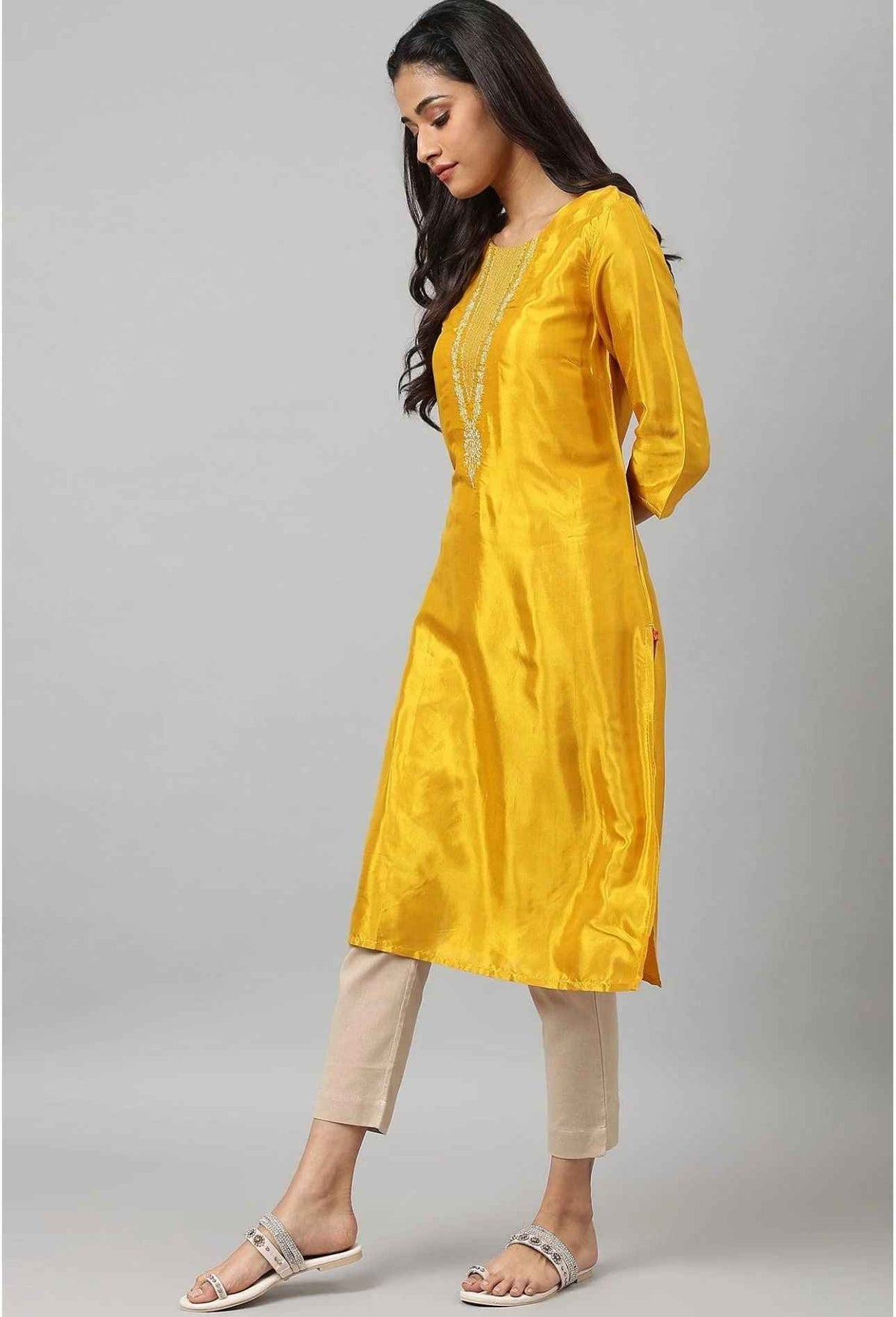 Yellow Embellished Straight Kurta in Germany
