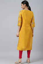 Mustard Glitter Printed Shantung kurta in Germany