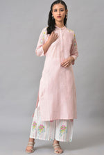 Light Pink Mandarin Collar kurta With Embroidery