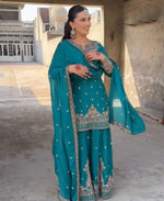 Unique Pure Heavy Chinnon Silk With Embroidery Suit in Munich