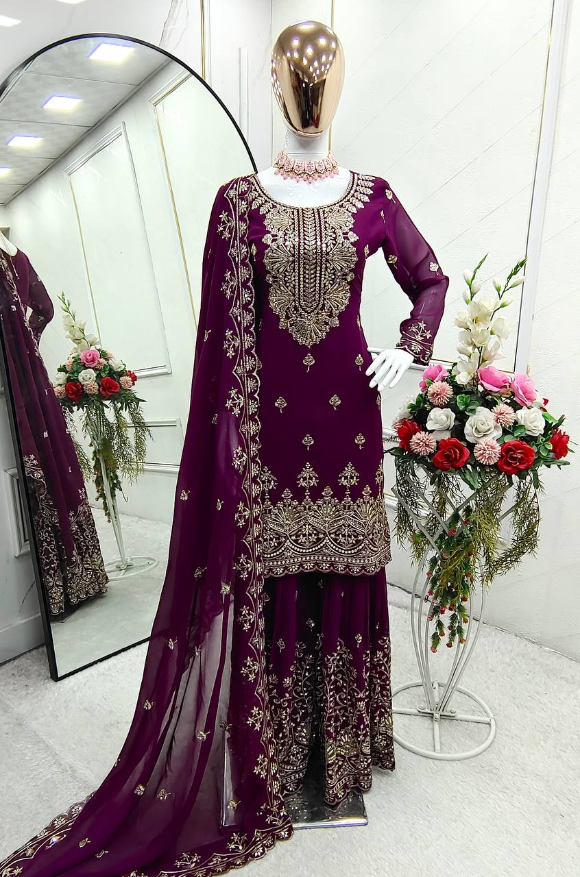 New Fox Georgette Top-Sarara and Dupatta Set Fully Stitched in Germany