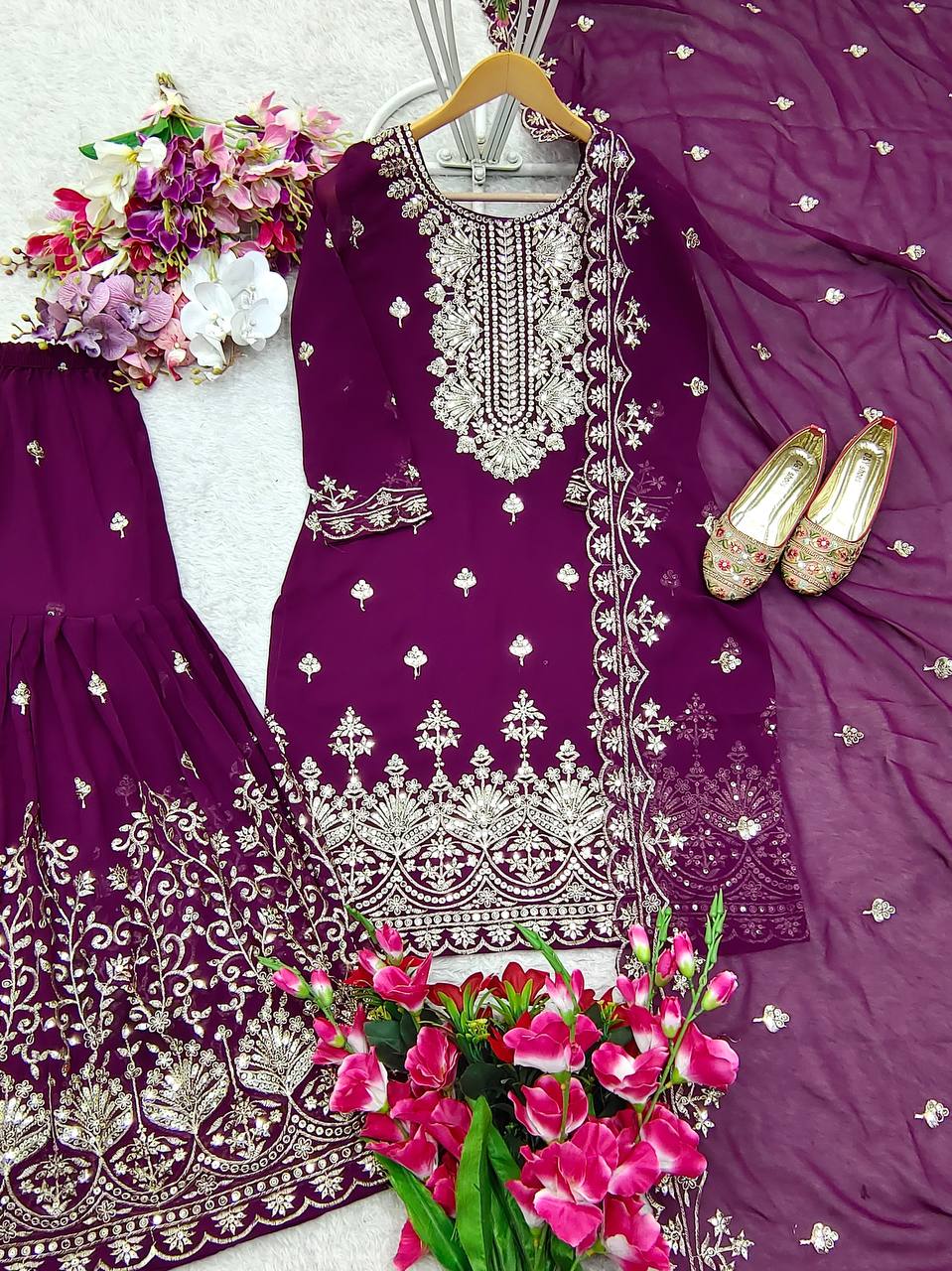 New Fox Georgette Top-Sarara and Dupatta Set Fully Stitched in Germany