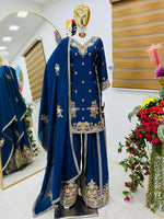 Blue Chinon Silk Embroidery Suit in Germany