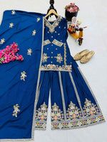 Blue Chinon Silk Embroidery Suit in Germany